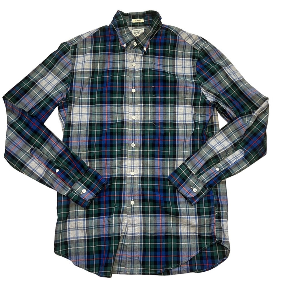 J Crew Classic‎ Fit Plaid Button Down Shirt Mens Size S Blue Green Red Cotton